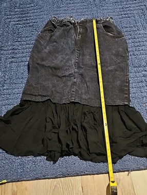 High-Low Washed Black Tiered Skirt with Ruffle Hem